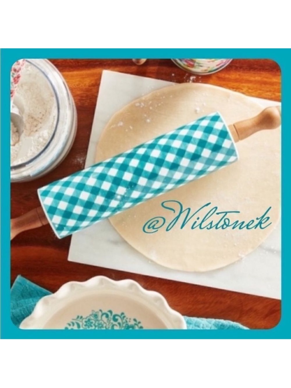 The Pioneer Woman Teal Gingham Charming Check, Ceramic Rolling pin